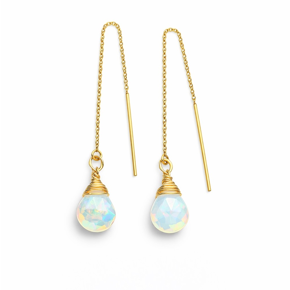 Gold Filled Threader Earrings Ethiopian Opals Teardrop Stones. Hand made